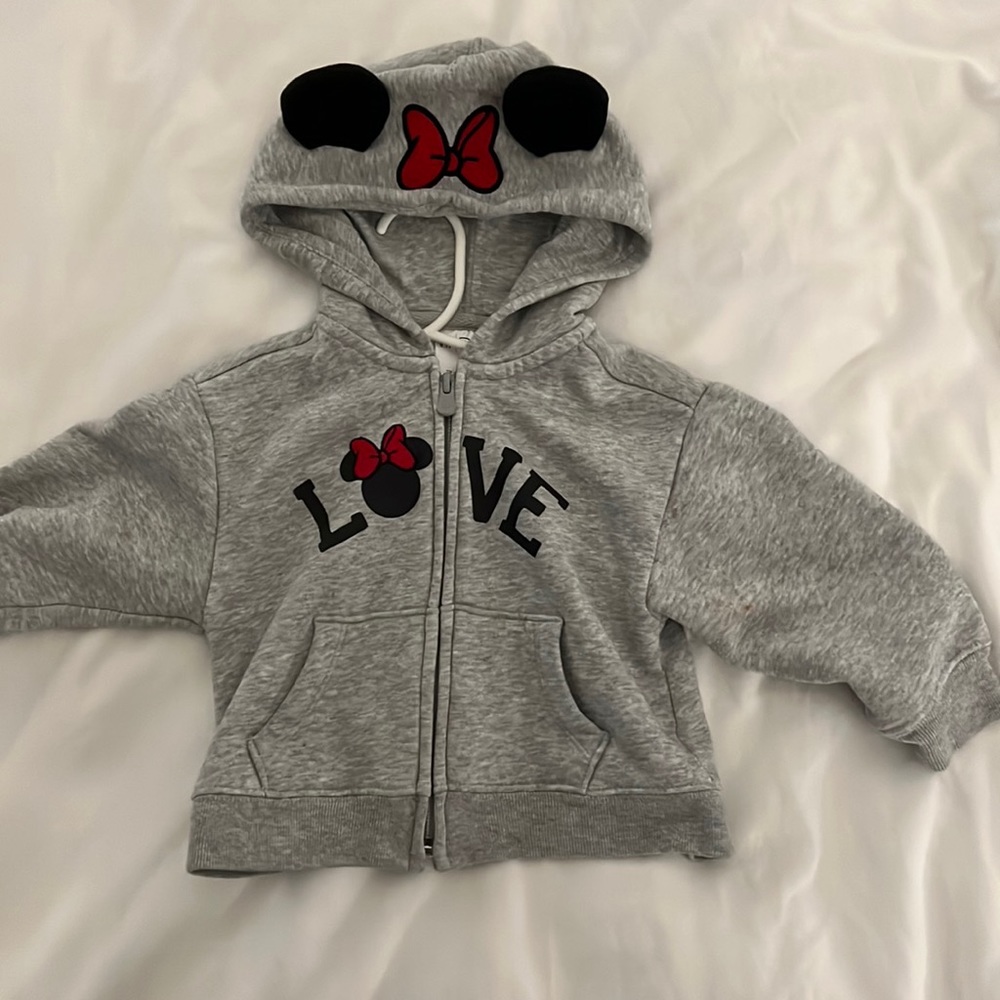 Gap gray full zip Minnie Mouse hoodie, size 2T